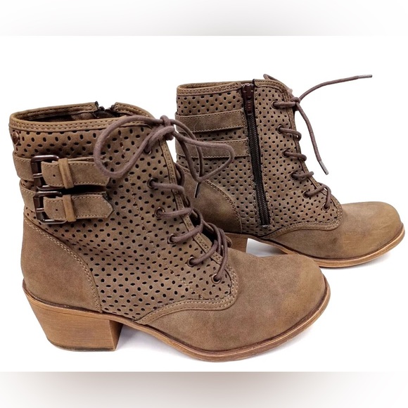ROXY Women’s Neutral Buckle Lace Up Boot size 6.5 Brown Booties - Picture 1 of 7